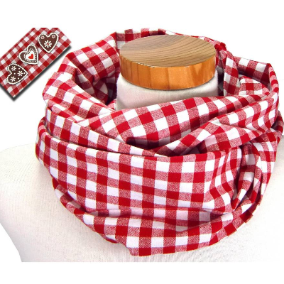 Loop Vichykaro rot weiß, Trachtenstil, mit Brosche HERZ, made by BuntMixxDESIGN