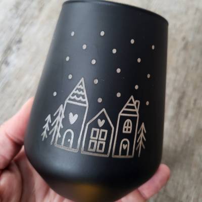 Kerzenglas / Windlicht / Winterdorf / Schwarz / Gemütlichkeit