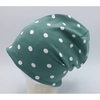 Beanie, Mütze für Mädchen, mintgrün mit weißen Punkten, Wendemütze