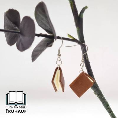 Ohrringe Minibuch Leder – Handgefertigte Buchohrringe aus Leder mit Edelstahlhaken