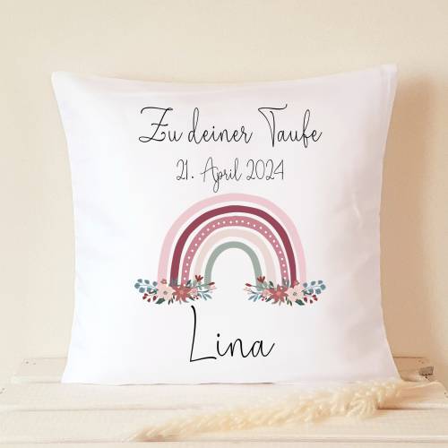 Kissen Regenbogen personalisiert Taufgeschenk Patenkind