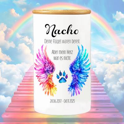 Tierurne 'Deine Flügel' mit Namen & Datum - Erinnerungsdose, Gedenkdose