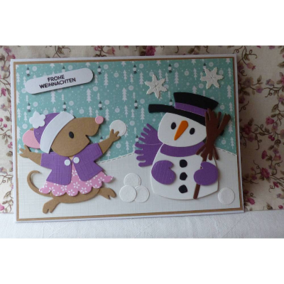 Weihnachtskarte mit Maus und Schneemann,Frohe weihnachten