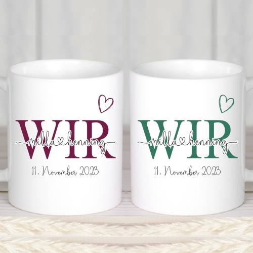 Geschenk Hochzeit Tassen Set, Tassen Mr & Mrs Namen Hochzeitsdatum, Hochzeitsgeschenk Brautpaar personalisiert