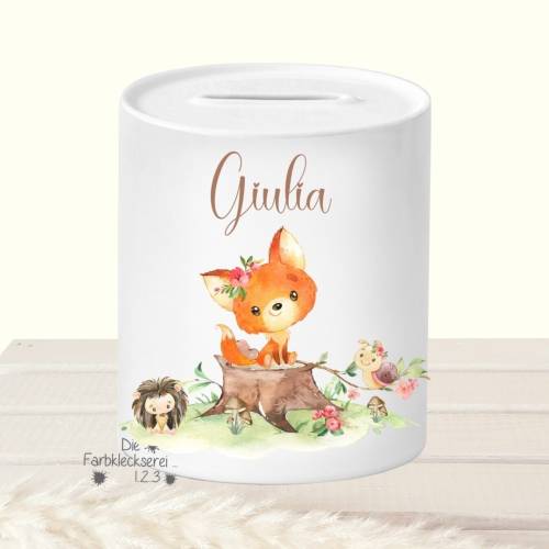 Spardose mit Fuchs, Weihnachtsgeschenk mit Namen personalisiert