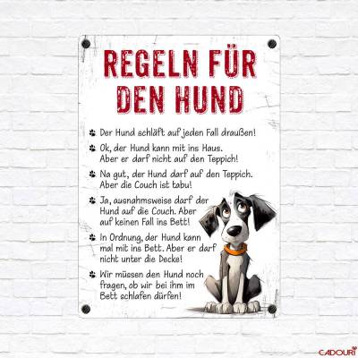 Dekoschild 'Regeln für den Hund', UV-beständiges Blechschild, Wandschild