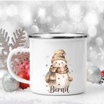 Tasse Weihnachten personalisiert mit Namen Schneemann Mädchen Geschenk Weihnachstasse Kinder Keramik oder Emaille 