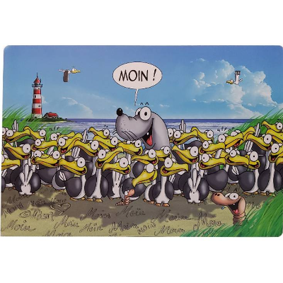 Witziges Hösti Tischset Robbi Moin – Maritimes Platzset mit Möwen & Robbe, abwaschbar, 44x30 cm