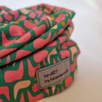 Beanie-Loop - gleichzeitig Mütze und Loop - für Damen, aus Jersey (Bio) in pink-rosa-grün SPRECHBLASEN