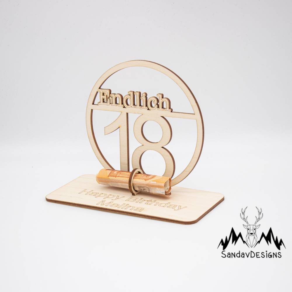 DARO Design 18. Geburtstag Geldgeschenk - Holz-Herz Mit Gravur (16x14cm) Made In Germany