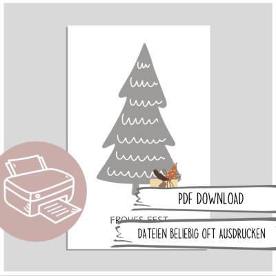 Weihnachtskarte zum Ausdrucken, Karte Frohes Fest Download als druckbare Karte