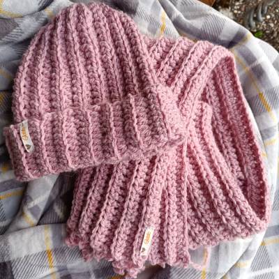 2-er-Set, Mütze & Schal aus Shetlandwolle, gehäkelt