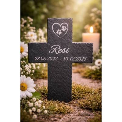 Schieferkreuz 30x20cm personalisiert mit Wunschgravur/Gedenkkreuz/Gedenktafel/Grabschmuck/Urnengrab/Baumgrab/Grabkreuz