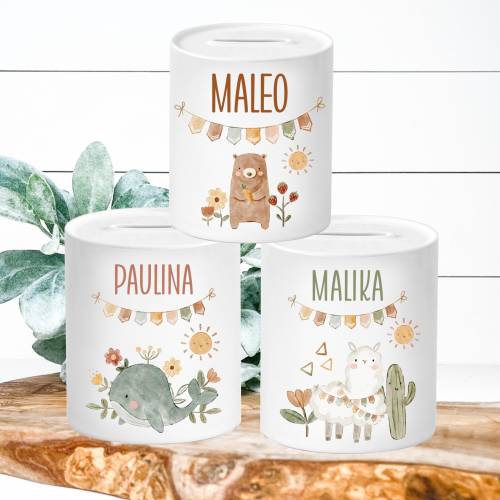 Personalisierte Kinderspardose mit Namen, Spardose Geschenk, Geburt, Taufe, Taufgeschenk Patenkind, Geldgeschenk