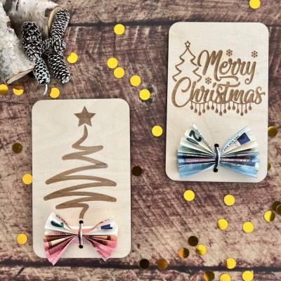 Weihnachtskarten aus Holz, Geldgeschenk aus Holz, Grußkarten