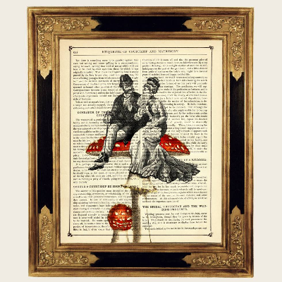Liebespaar Kunstdruck Fliegenpilz Valentinstag Geschenk Hochzeit - Steampunk Druck auf antiker viktorianischer Buchseite