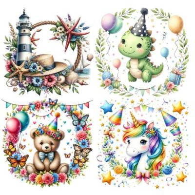 Bügelbilder Bügelmotiv Geburtstag Deko Einhorn Dino Bär Junge Mädchen Höhe 20cm