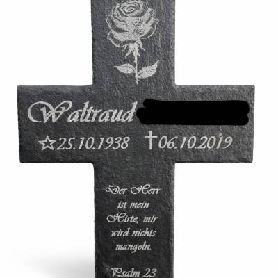 Schieferkreuz 30x20cm personalisiert mit Wunschgravur/Gedenkkreuz/Gedenktafel/Grabschmuck/Urnengrab/Baumgrab/Grabkreuz