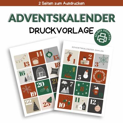 Adventskalender Zahlen zum Ausdrucken – PDF Druckvorlage für DIY Adventskalender & Bastelprojekte