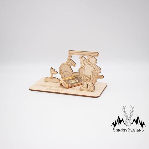 Geldgeschenk Golf - aus Holz personalisiert