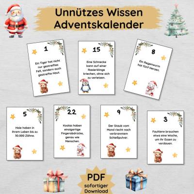Unnützes Wissen Adventskalender für Kinder zum Ausdrucken mit 24 spannenden Fakten