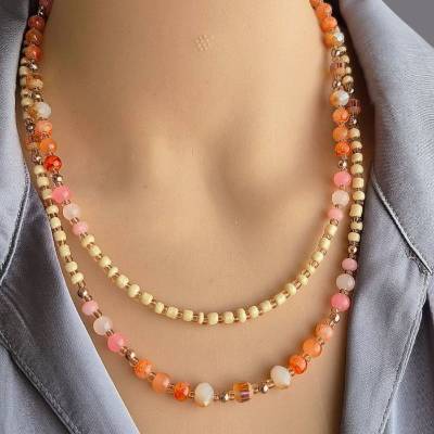 mehrlagige Halskette, zarte Perlenkette, Boho Kette, Statement Halskette