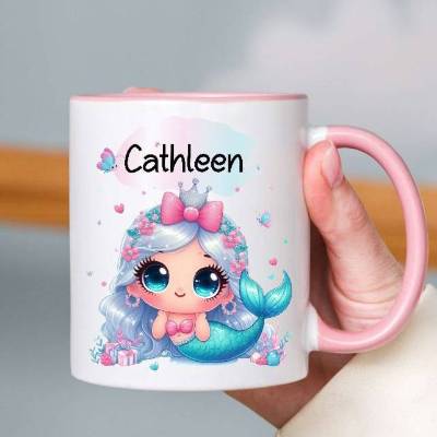 Tasse personalisiert mit Namen Meerjungfrau Mädchen Geschenk Kinder Geburtstag Keramik oder Emaille