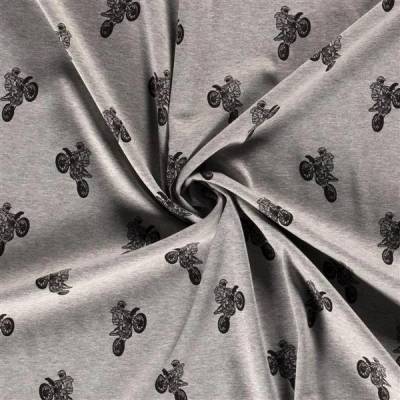 Alpenfleece Stoff grau melange mit Motorrädern Motocross 50 x 150 cm ♕