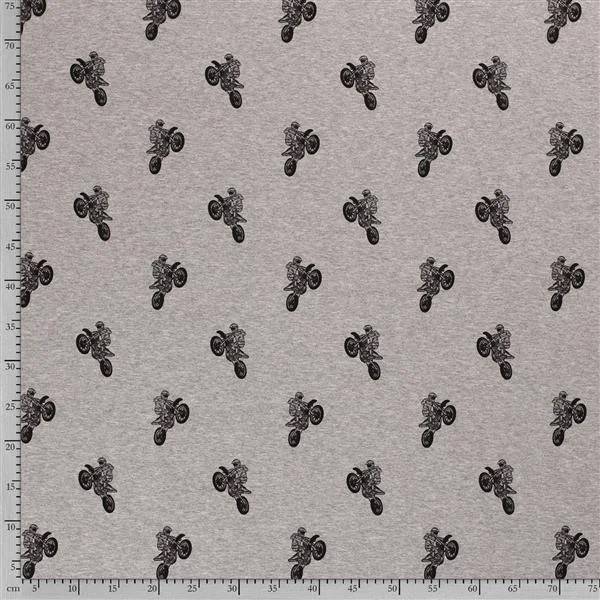 Alpenfleece Stoff grau melange mit Motorrädern Motocross 50 x 150