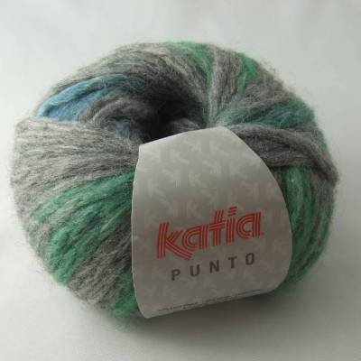Katia Punto schöne gepunktete Wolle in Farbe 809, grau mit grünen und blauen Punkten