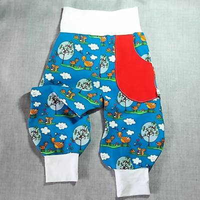 Pumphose Gr. 80, türkis mit Waldtieren, Mitwachshose, Krabbelhose