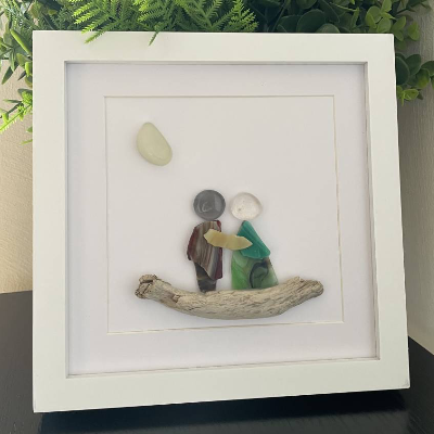 Liebespaar am Abend Glasbild, Pebbleartbild für Paare, personalisierte Geschenke, STB-140