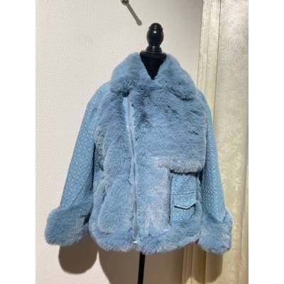 Damenjacke Jacke  Winterjacke Teddyjacke mit Kunstfell Gr. L in Hellblau mit Strasssteinen kuschelig warm  SALE SALE