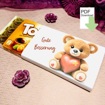 Gute Besserung Geschenk, Mutmacher, Genesung, Schokoladen Banderole, Toffifee Verpackung, kleine Aufmerksamkeit, PDF