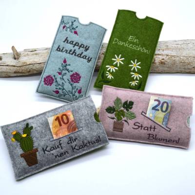 Stickdatei Schokohülle SET danke happy birthday Blumen 5 Motive