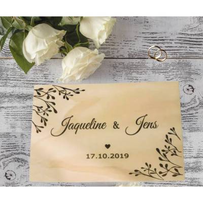 Erinnerungskiste Hochzeit Personalisiert - Hochzeitsgeschenk | Erinnerungskiste Holzkiste personalisiert Blumenkranz | 