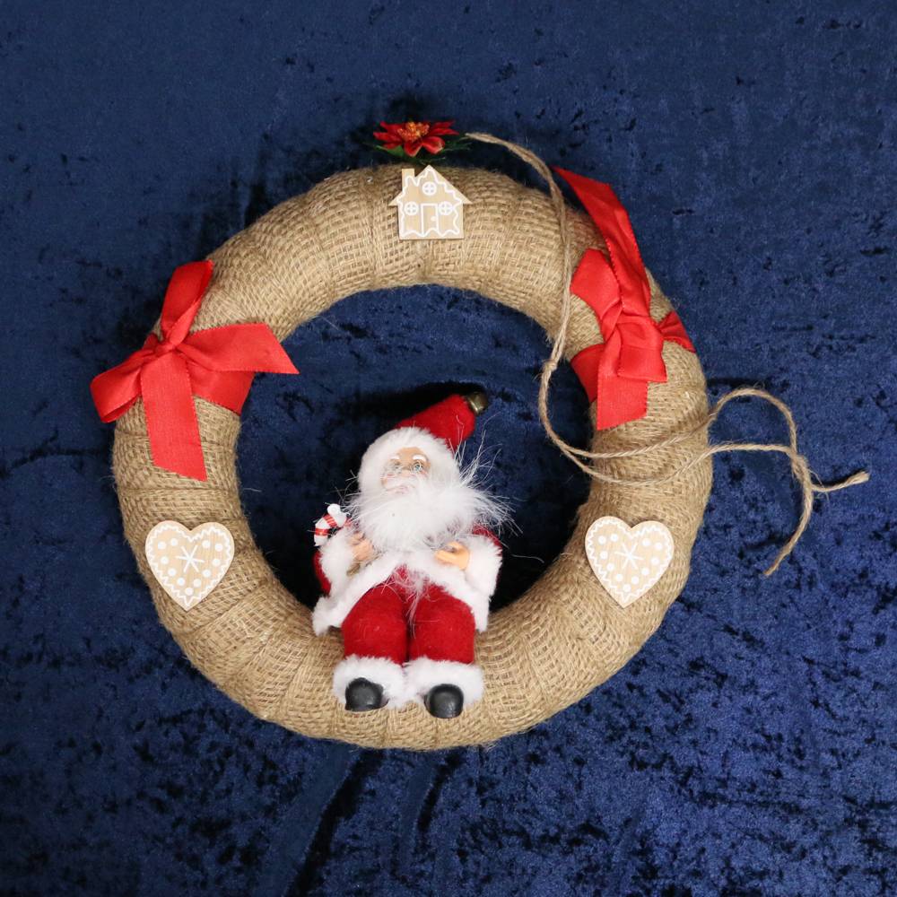 Weihnachtskranz Mit Weihnachtsmann - 30cm Weißer Türkranz Für Fenster & Tür