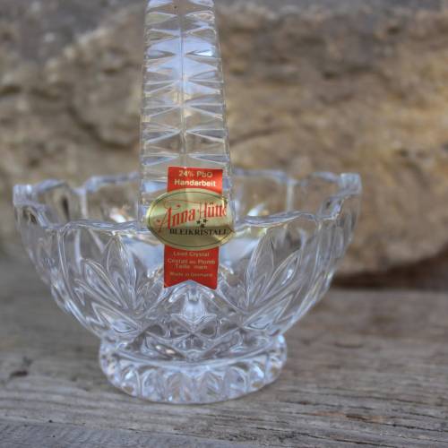 kleiner Kristallkorb Körbchen Ringschale Anna Hütte 24 % Bleikristall Vintage