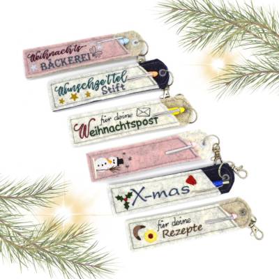 Stickdatei Weihnachten Advent Etuis Stifteetui schmal für einen oder zwei Kugelschreiber