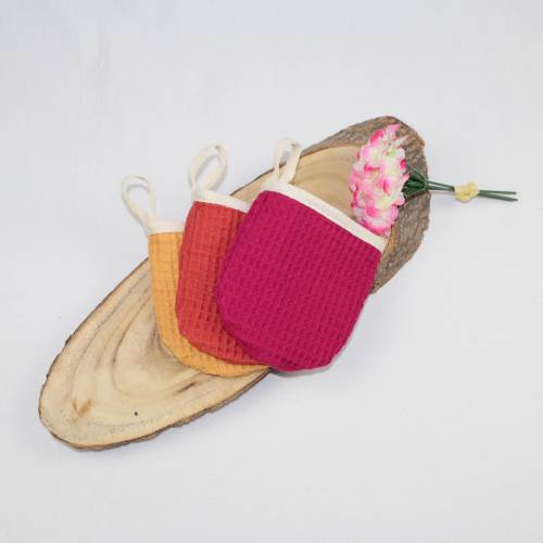 Waschhandschuh für Gesichtsreinigung Peeling Waffelpique Baumwolle schrägband spa