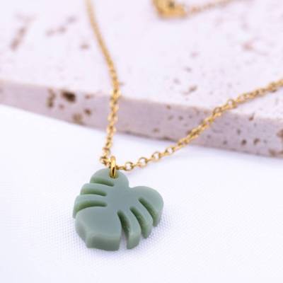 Halskette Monstera Acryl Zimmerpflanze - Kette Topfpflanze Anhänger - allergikerfreundlich Geschenk Schmuck Charm