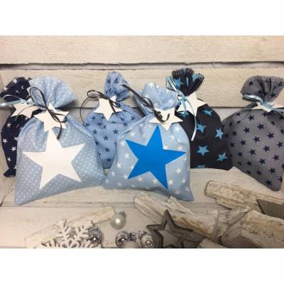 Adventskalender Stern blau Kalender Advent selber befüllen Säckchen Baumwolle Taschen Tüten Türchen Weihnachten