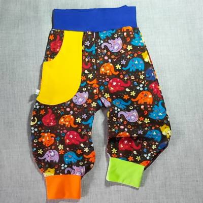 Pumphose Gr. 80, braun mit bunten Elefanten, Mitwachshose, Krabbelhose