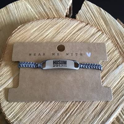 „Husum“ Makramee-Armband mit  gravierten Edelstahl-Verbinder