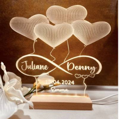 Personalisiertes Weihnachtsgeschenk, 3D Herzen LED-Lampe, Unendliche magische Nachtlicht mit Herzfigur, Geschenk