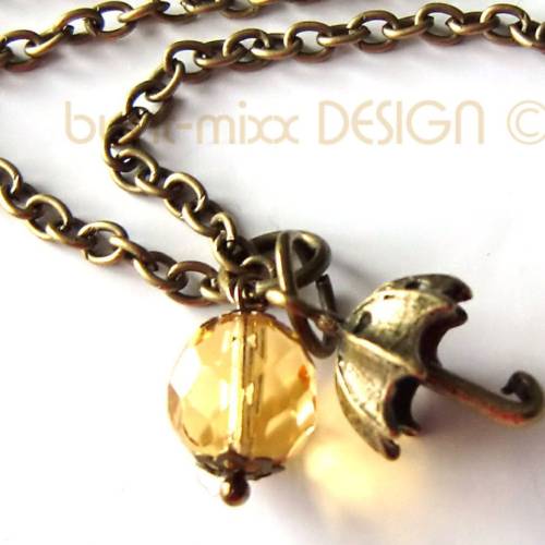 Kette mit Anhänger, sunshine umbrella, gelb Sonnenschirm, Charm Anhänger ,bronzefarben, handmade by BuntMixxDESIGN
