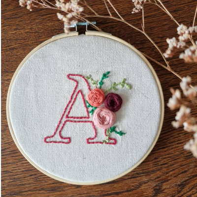 Stickbild Monogramm / Initialen - personalisiertes Geschenk zur Geburt ( 15 cm Rahmen)