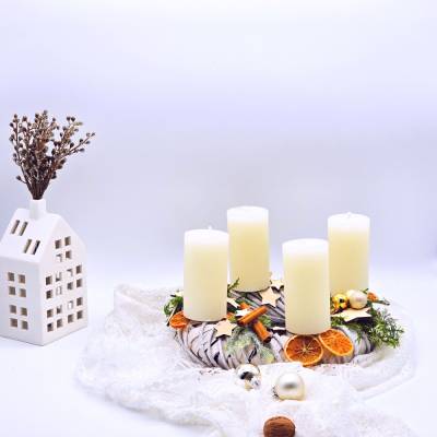 Adventskranz | Deko für die Weihnachtszeit | Adventsgesteck | Adventskranz weiß | Adventdeko Weidenkranz | Tischdekorati