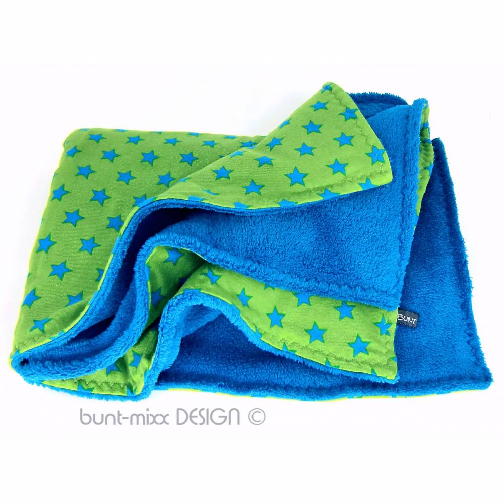 Kuscheldecke Sterne türkisblau grün, Baumwolle Jersey, Welnnes