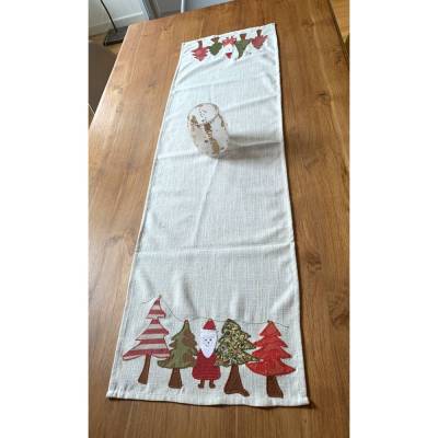 Tischläufer, Tischdecke, WEIHNACHTEN mit  Applikationen Tannenbaum, Nikolaus, 36x140, versandfertig